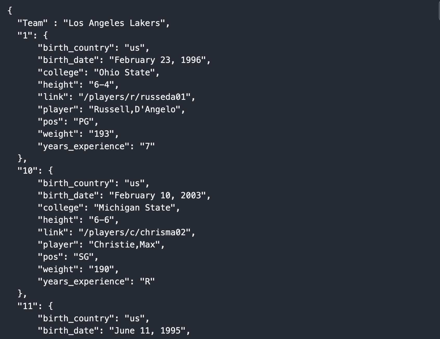 Basketball Scrape API